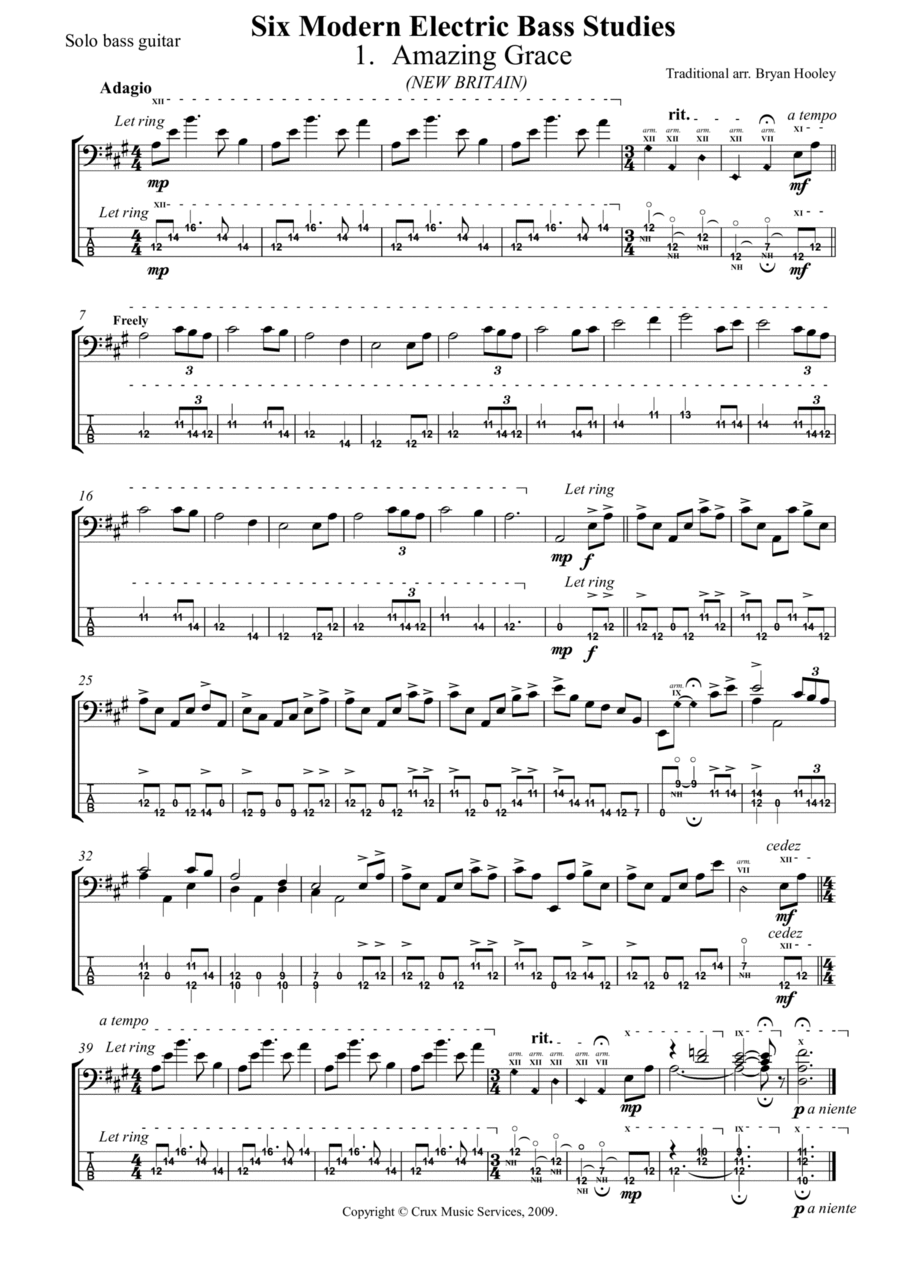 Six Modern Electric Bass Studies Bass Guitar scores gallery preview page 1