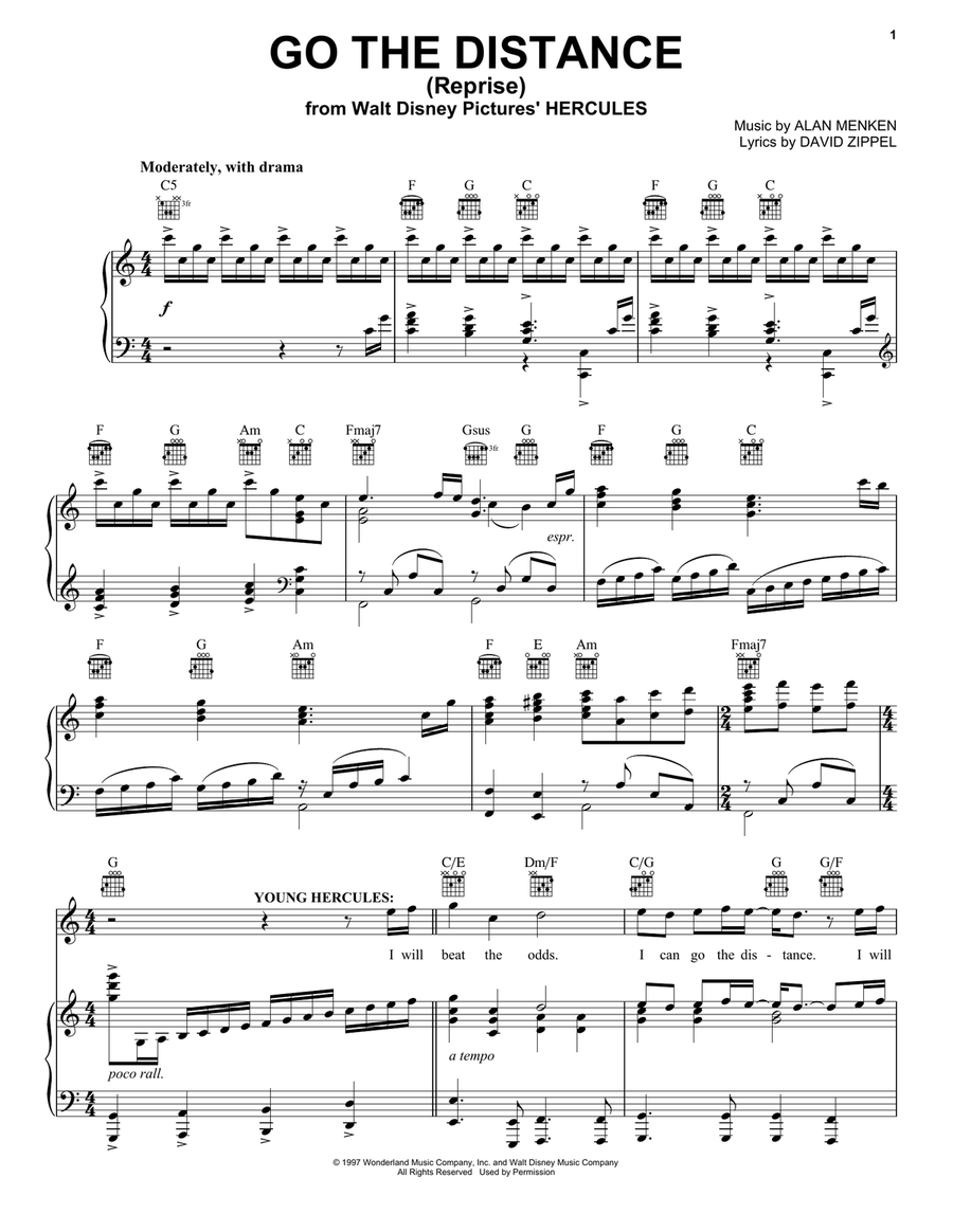 Go The Distance (Reprise) (from Hercules) Piano, Vocal, Guitar scores gallery preview page 1