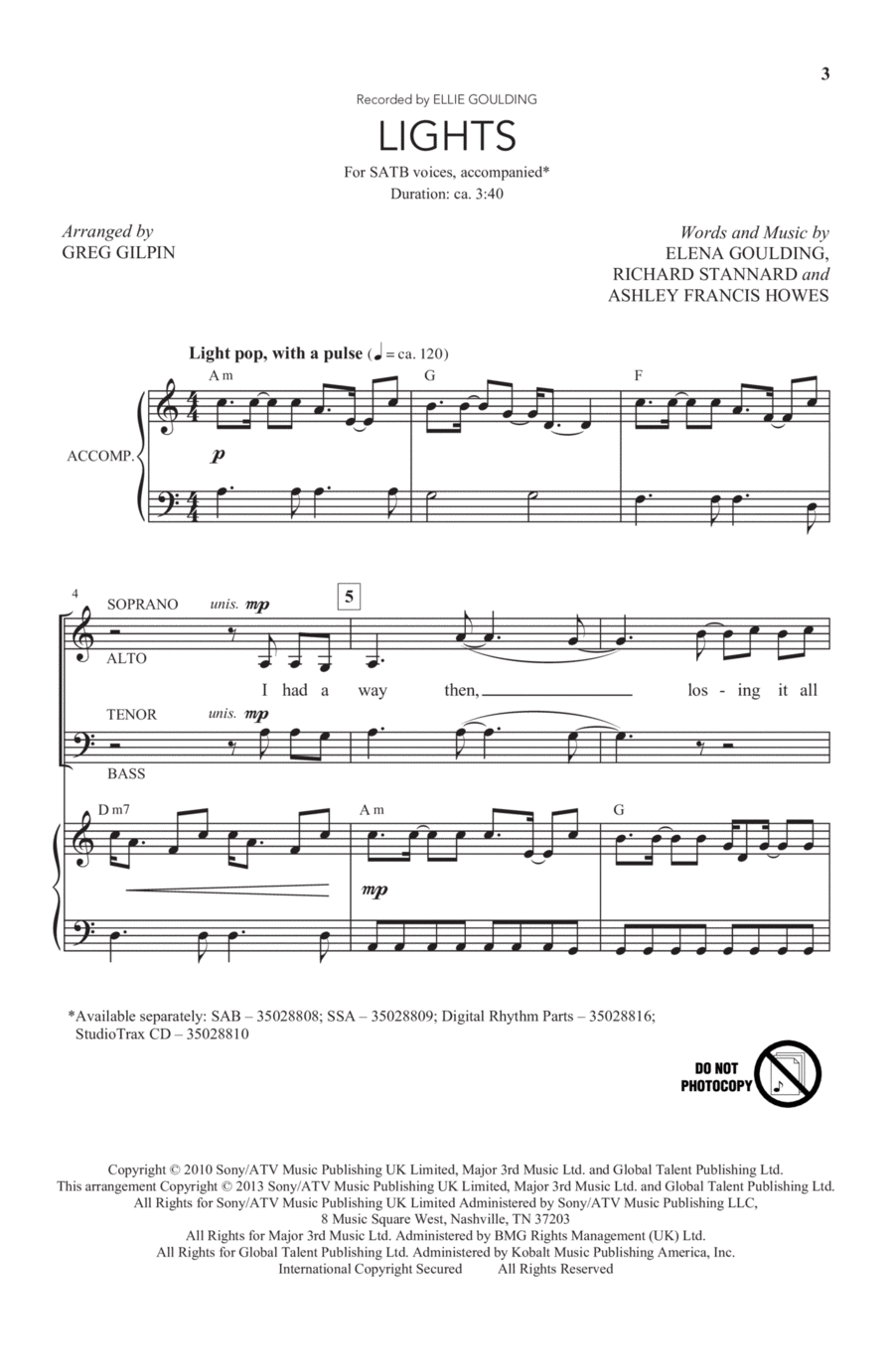 Lights Lights 4-Part scores gallery preview page 1