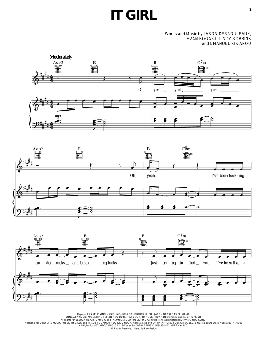 It Girl Piano, Vocal, Guitar scores gallery preview page 1