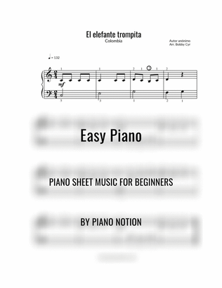 Book cover for El elefante trompita - Spanish Nursery Rhymes - (Easy Piano Solo)