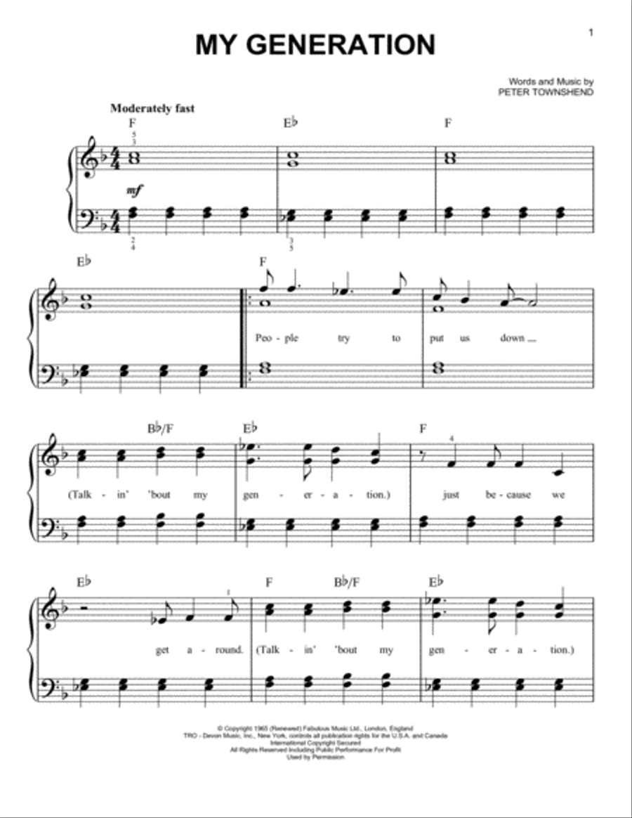 My Generation Easy Piano scores gallery preview page 1