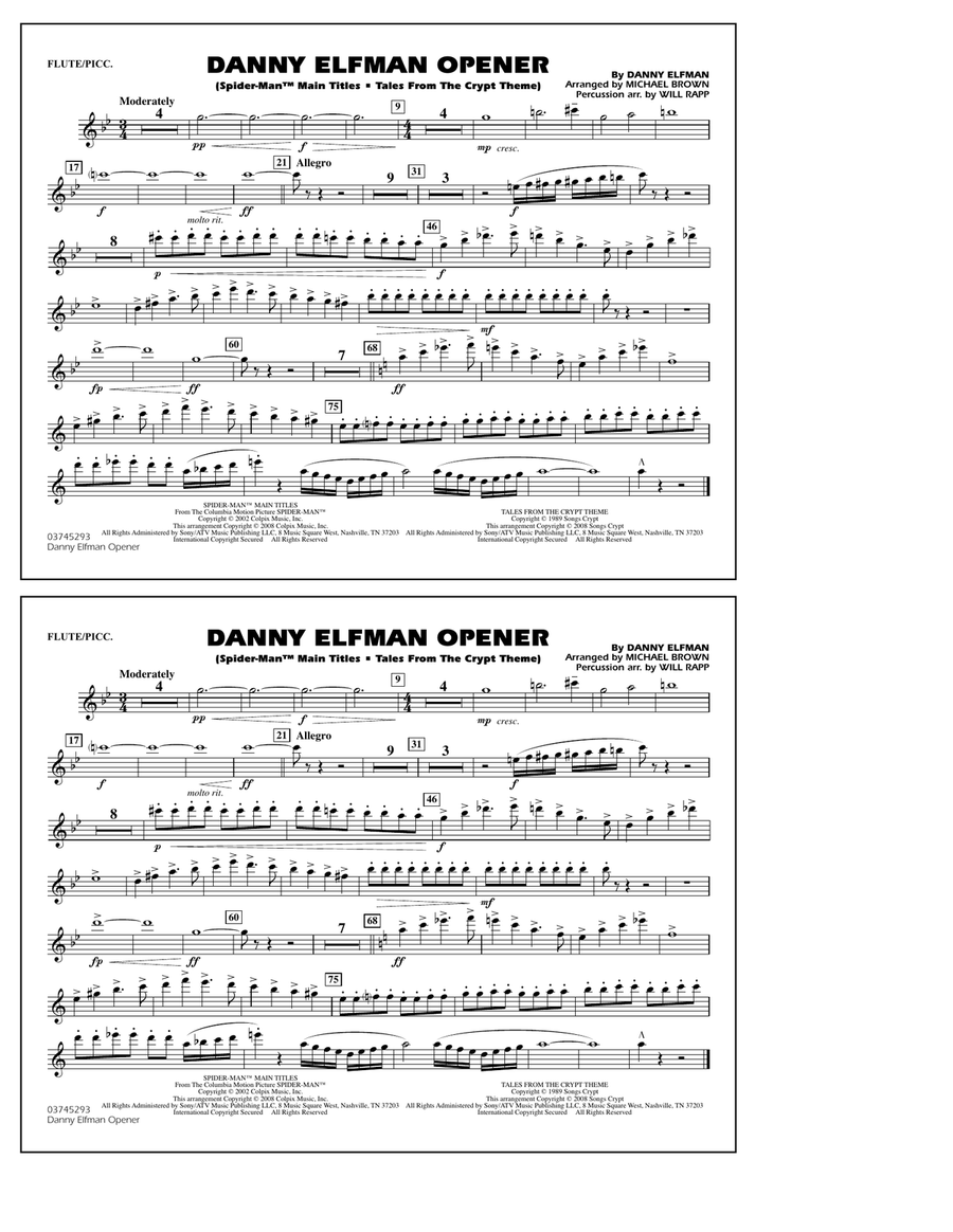 Danny Elfman Opener - Flute/Piccolo Marching Band scores gallery preview page 1