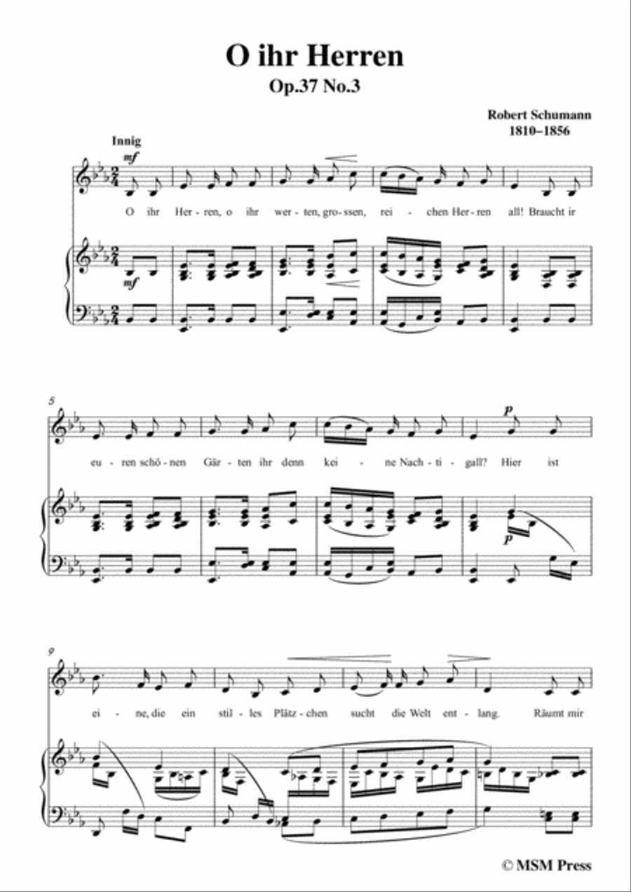 Schumann-O ihr Herren,in E flat Major,for Voice and Piano Voice Solo scores gallery preview page 3