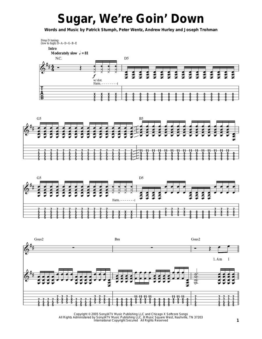 Sugar, We're Goin' Down Acoustic Guitar scores gallery preview page 1