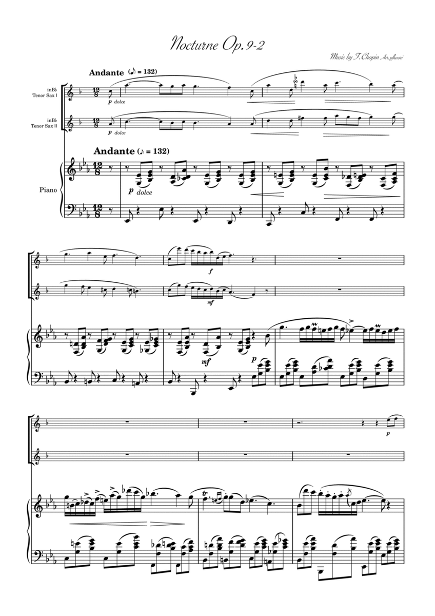 "Nocturne op.9-2" Piano Trio / tenor sax duet image number null