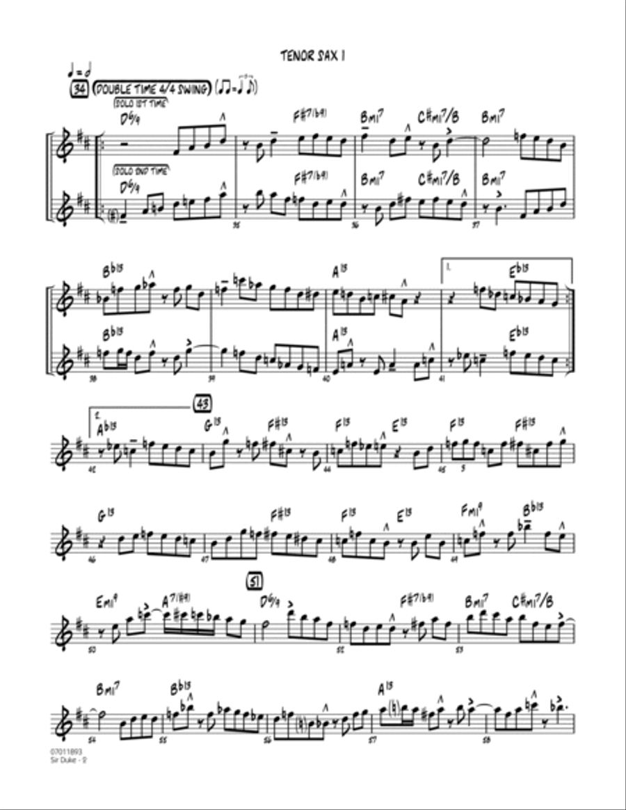 Sir Duke (arr. Michael Philip Mossman) - Tenor Sax 1 Jazz Ensemble scores gallery preview page 2