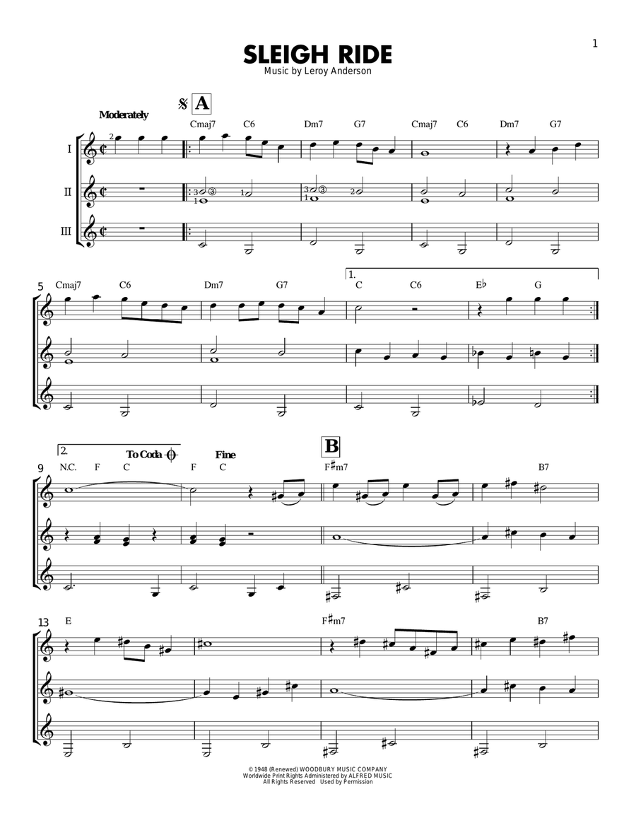 Sleigh Ride Sleigh Ride Guitar Ensemble scores gallery preview page 1
