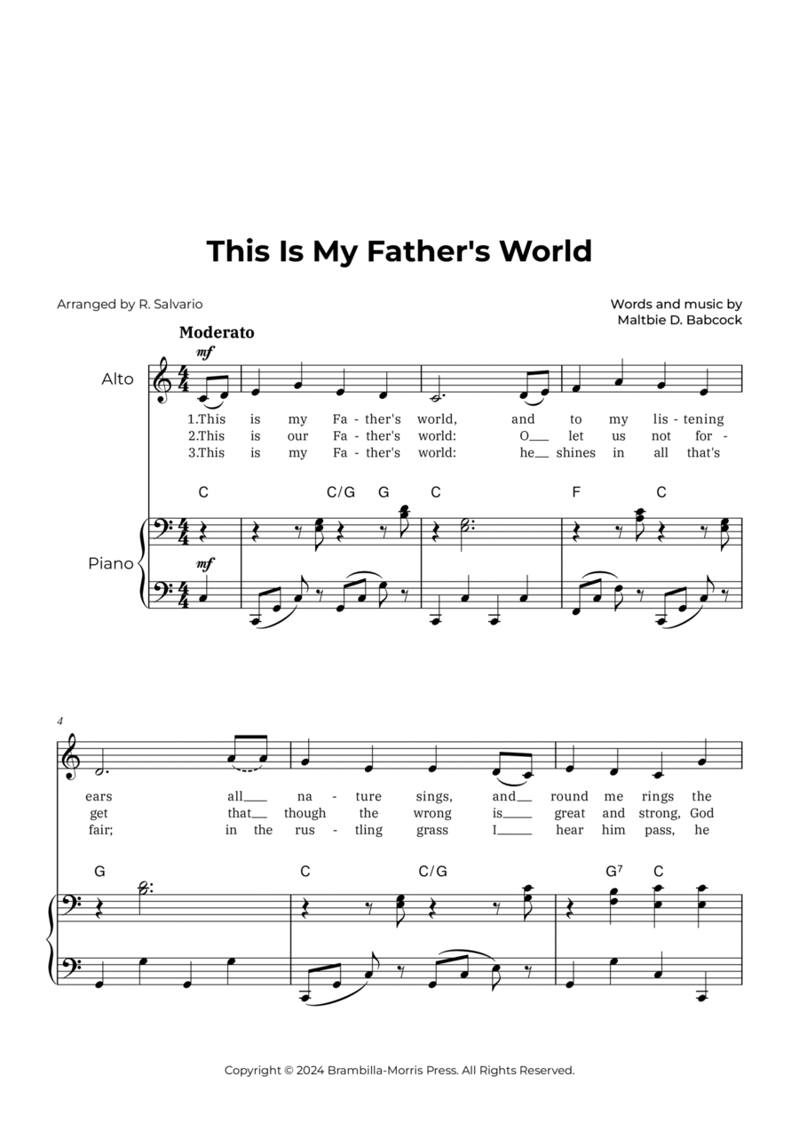 This Is My Father's World (Key of C Major) Alto Voice scores gallery preview page 1
