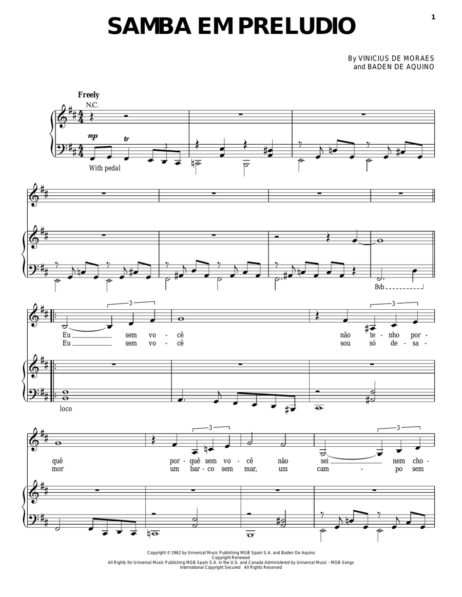 Samba Em Preludio Piano, Vocal scores gallery preview page 1