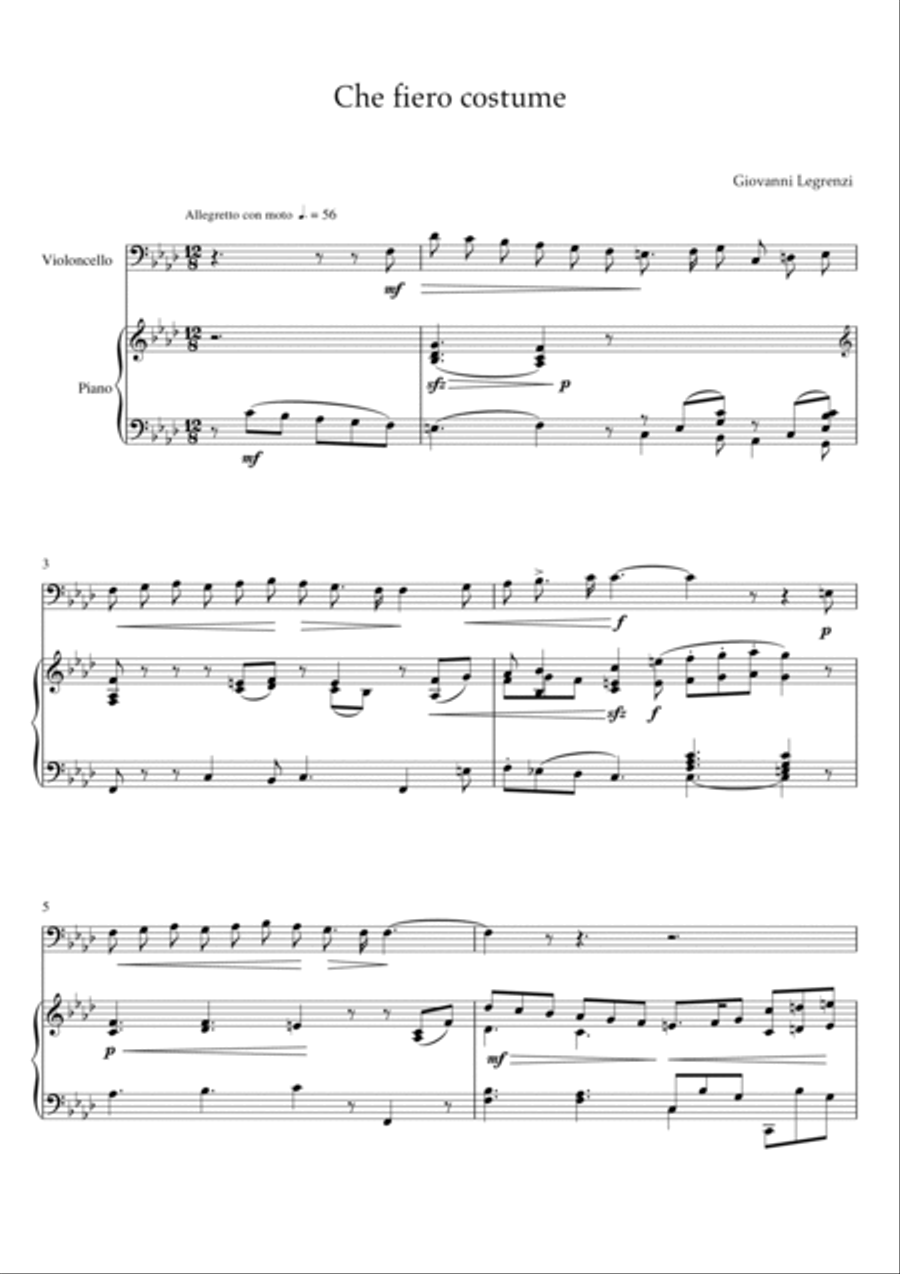Legrenzi - Che fiero costume (Piano and Cello) Small Ensemble scores gallery preview page 2