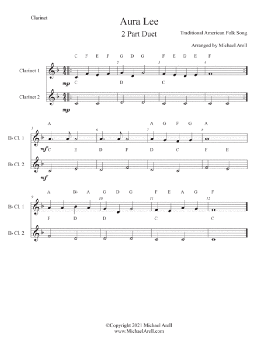 Aura Lee Aura Lee Clarinet Duet scores gallery preview page 2