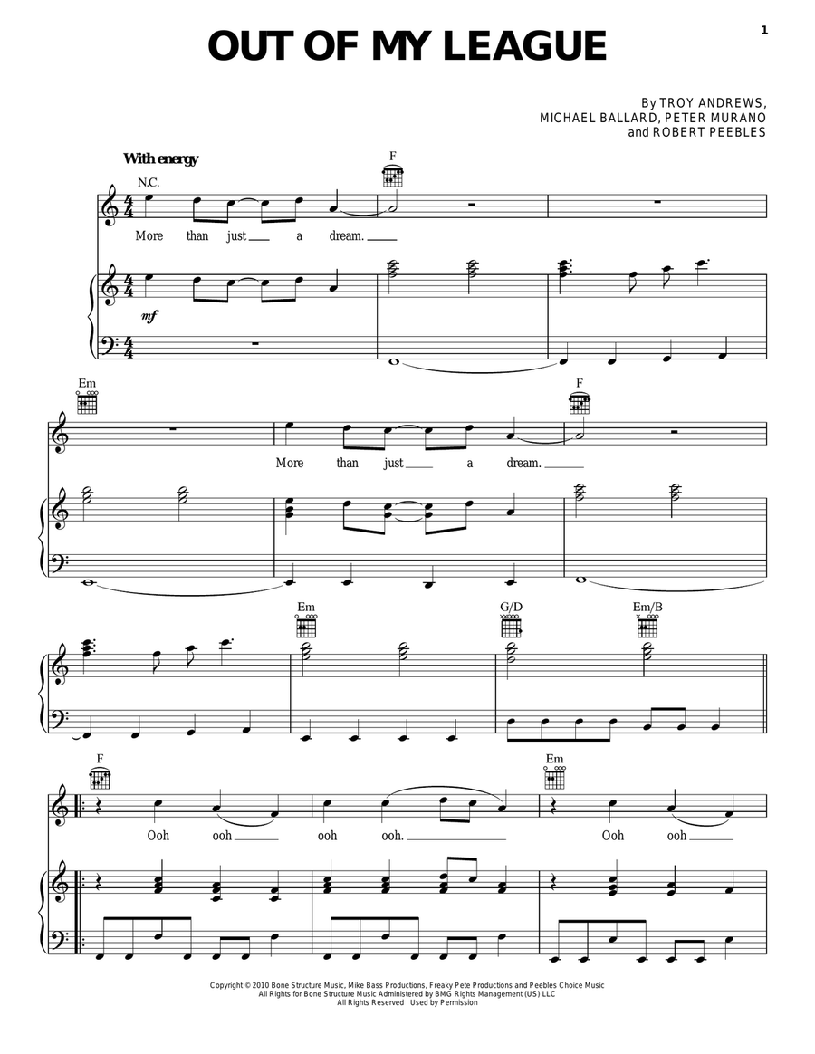 Out Of My League Piano, Vocal, Guitar scores gallery preview page 1