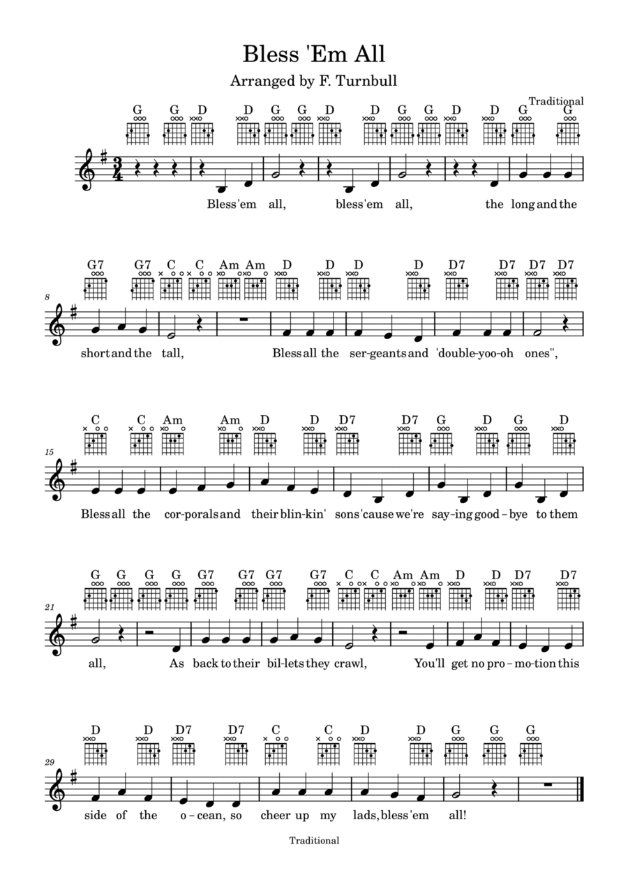Bless 'Em All Bless 'Em All Piano, Vocal, Guitar scores gallery preview page 1