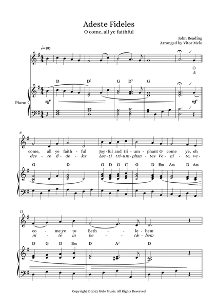 Adeste Fideles (O Come, All Ye Faithful) - treble clef instrument and piano image number null