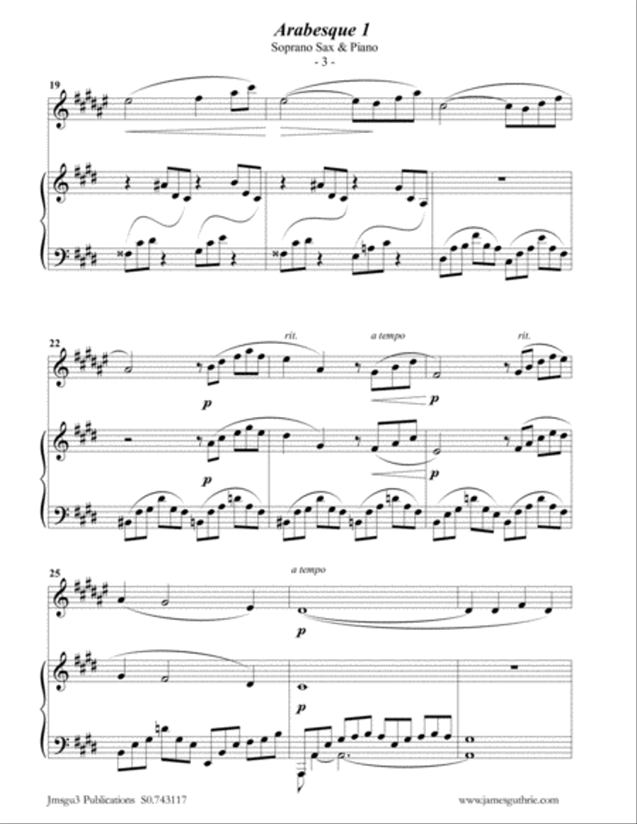 Debussy: Two Arabesques for Soprano Sax & Piano Soprano Saxophone scores gallery preview page 3