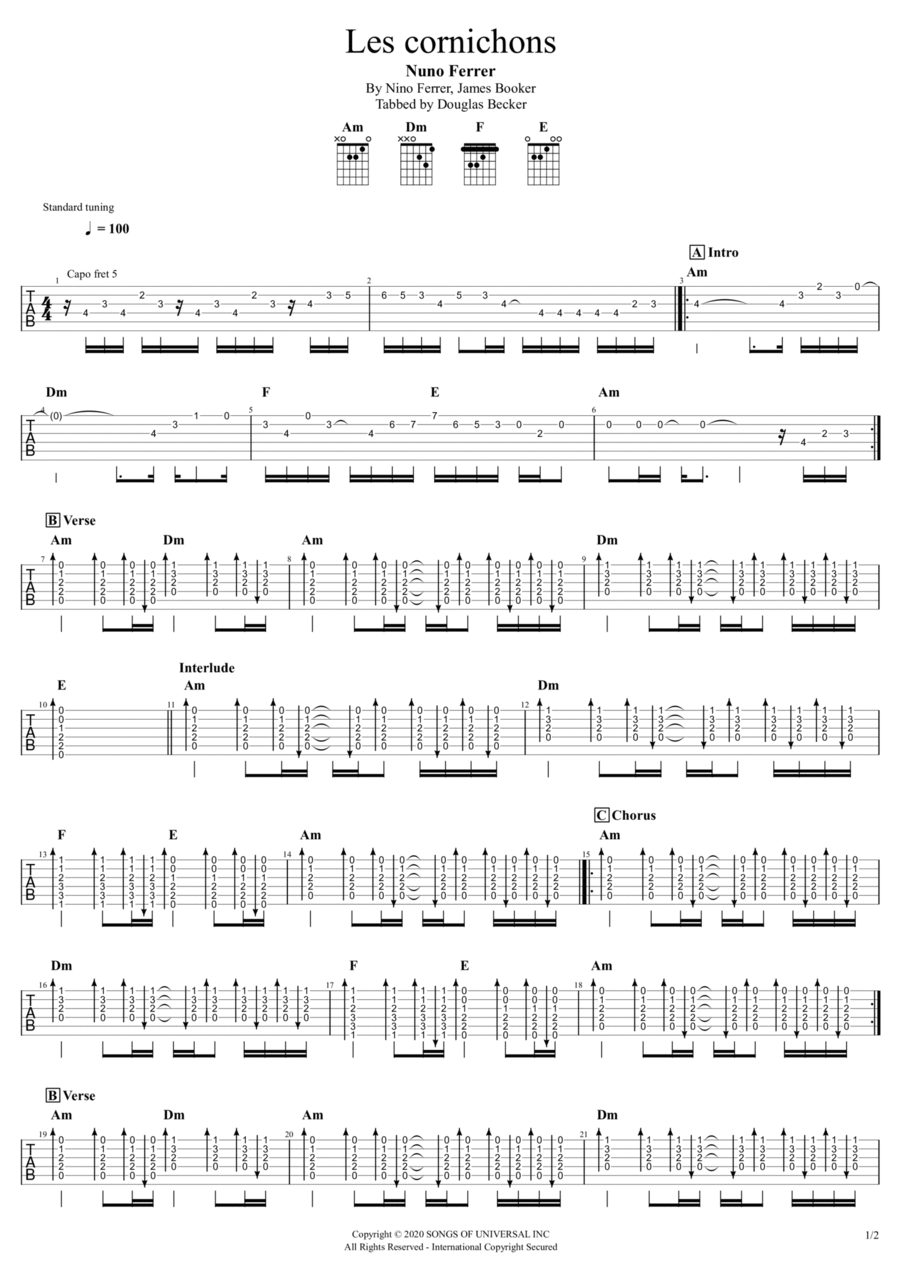 Les Cornichons Guitar Tablature scores gallery preview page 1
