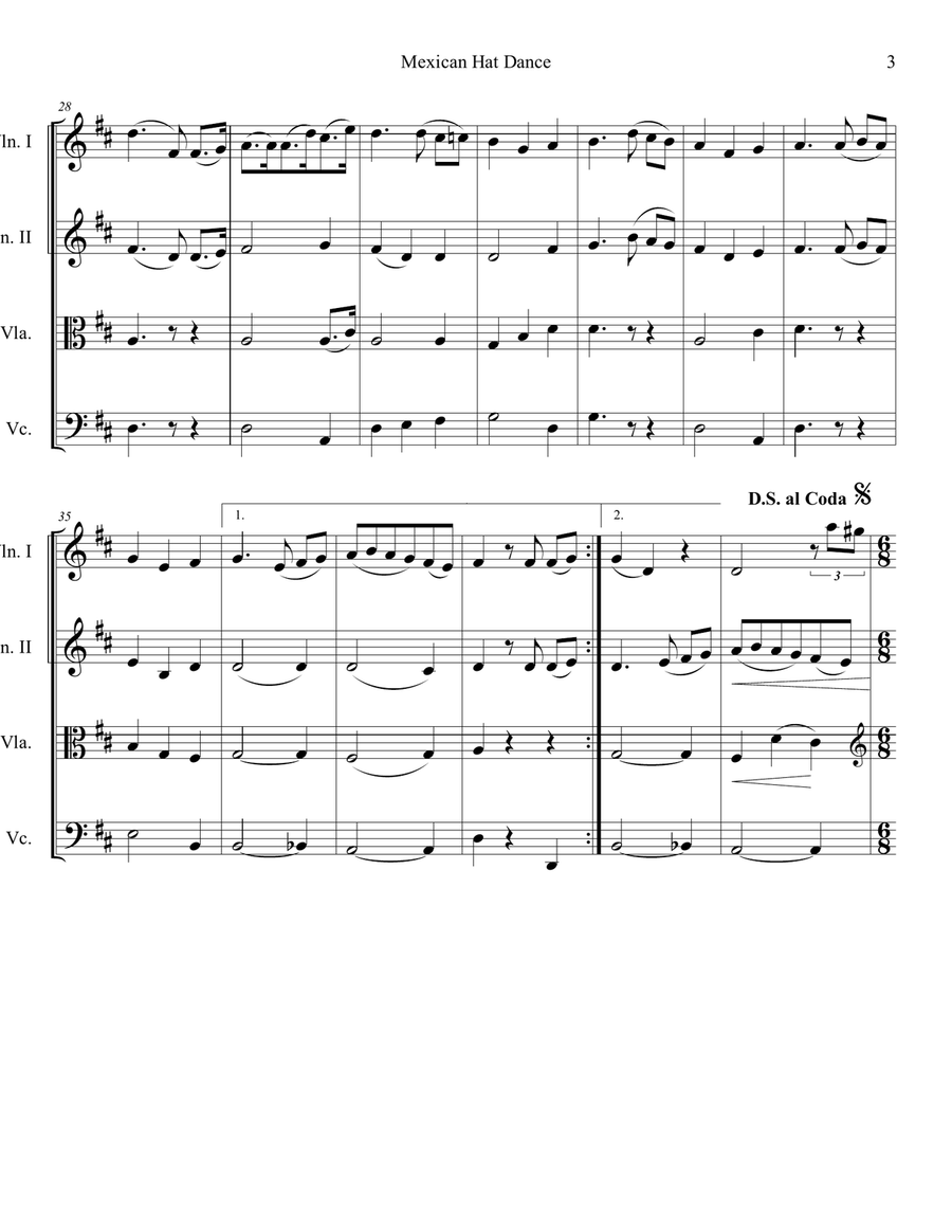 Mexican Hat Dance String Quartet scores gallery preview page 3
