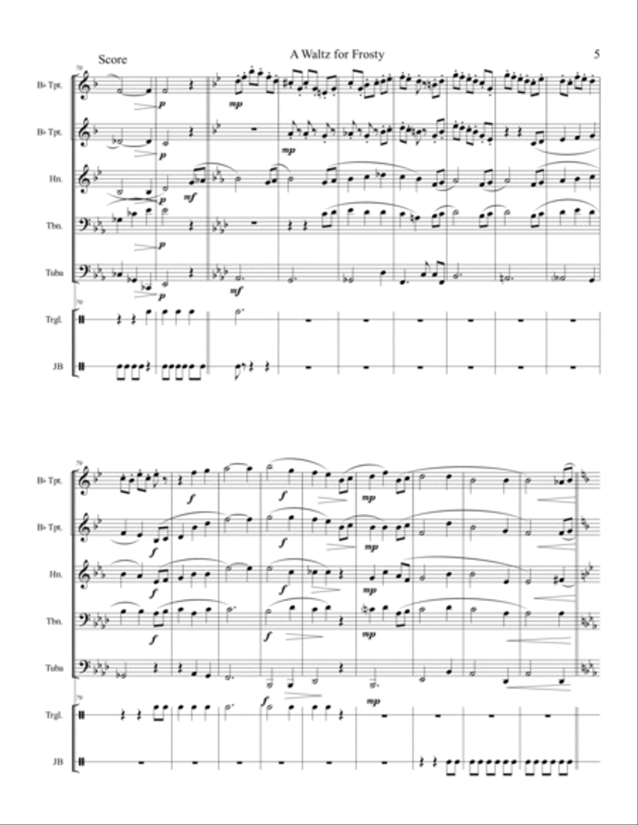 A Waltz for Frosty for Brass Quintet (with optional percussion) Brass Ensemble scores gallery preview page 6
