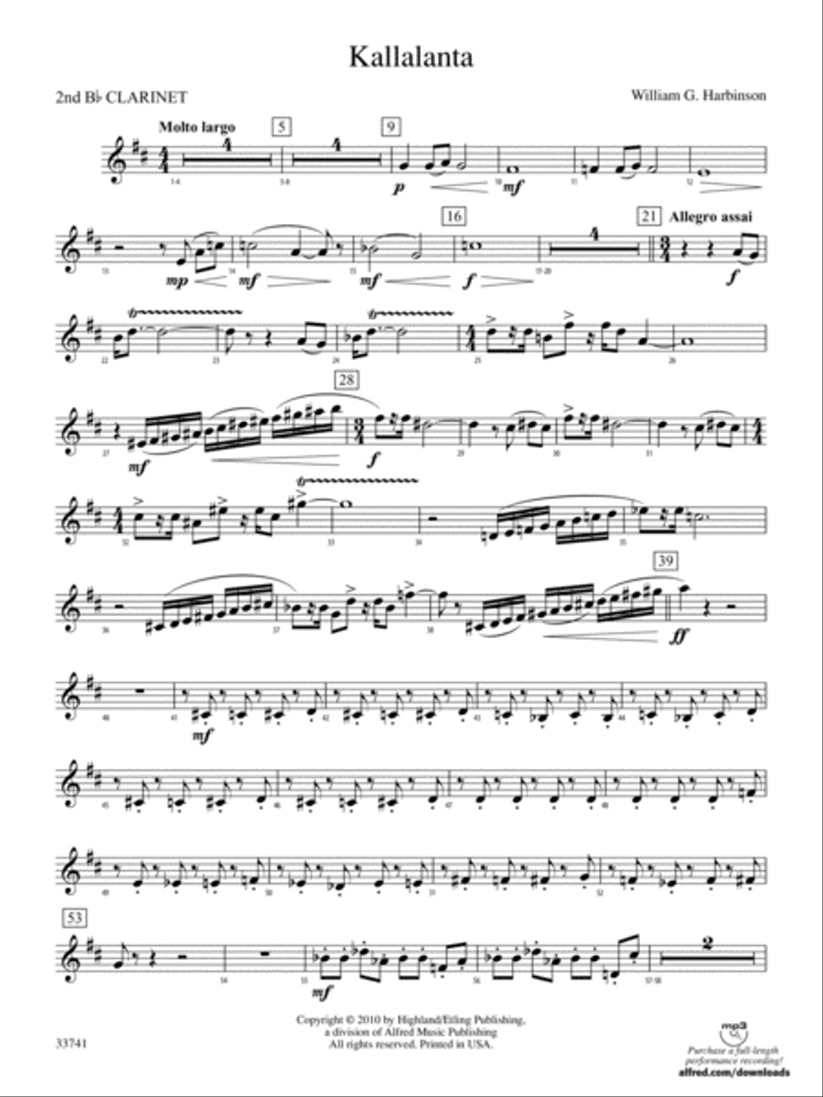 Kallalanta: 2nd B-flat Clarinet Full Orchestra scores gallery preview page 1
