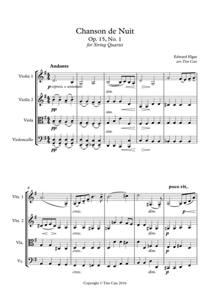 Elgar: Chanson de Nuit - String Quartet image number null
