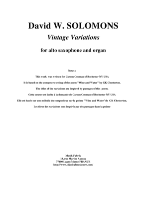 Book cover for David W. Solomons: Vintage Variations for alto saxophone and organ