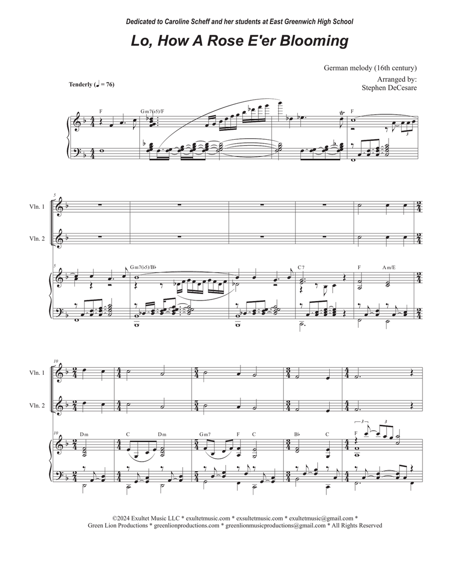 Book cover for Lo, How A Rose E'er Blooming (String Quartet and Piano)
