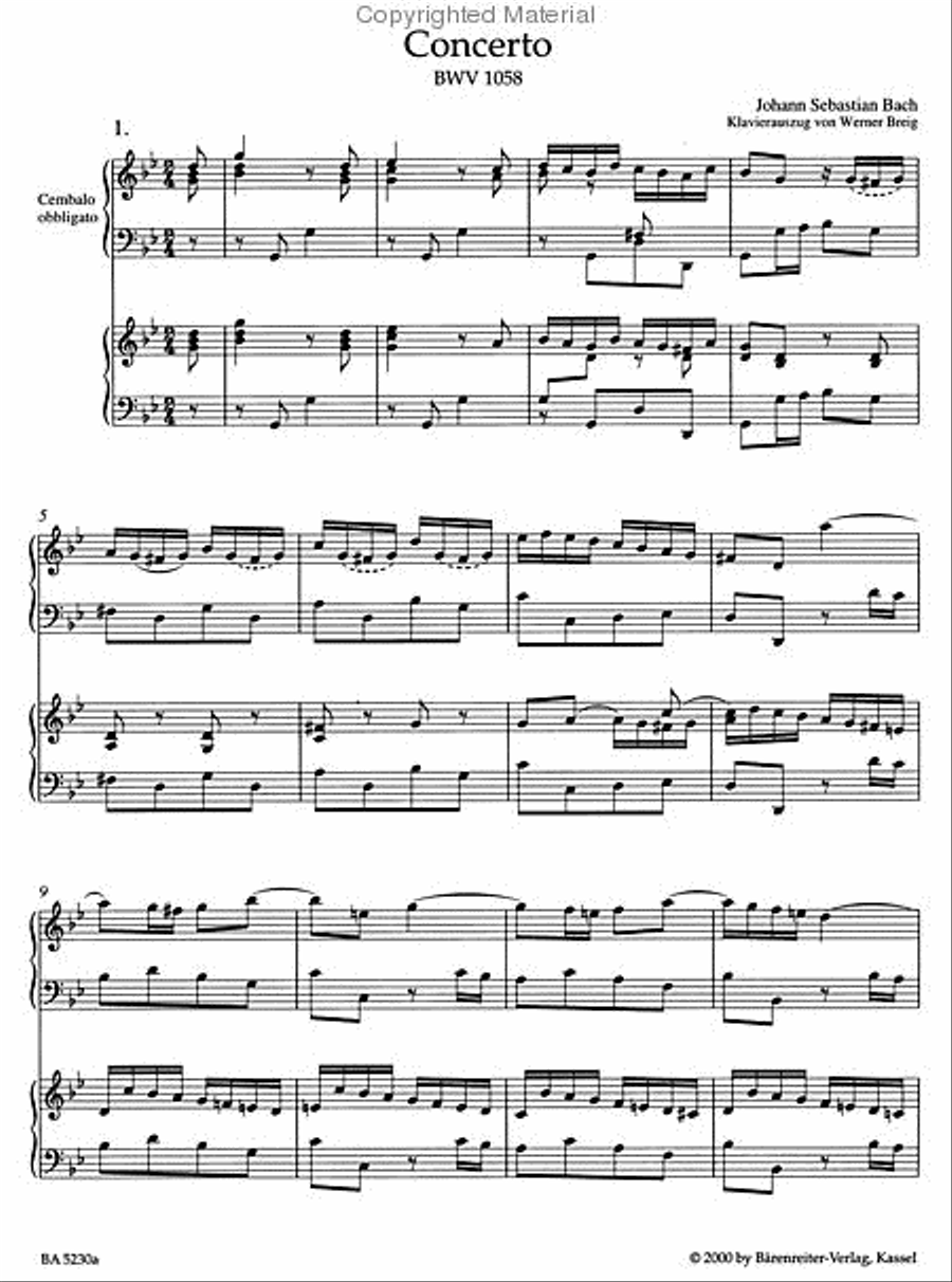 Concerto for Harpsichord and Strings g minor BWV 1058 Harpsichord scores gallery preview page 2