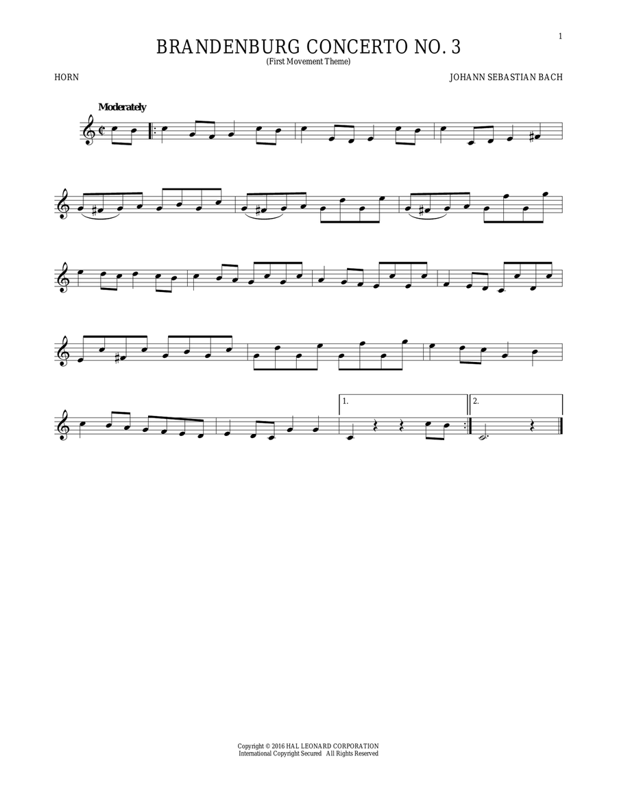 Brandenburg Concerto No. 3 Horn Solo scores gallery preview page 1