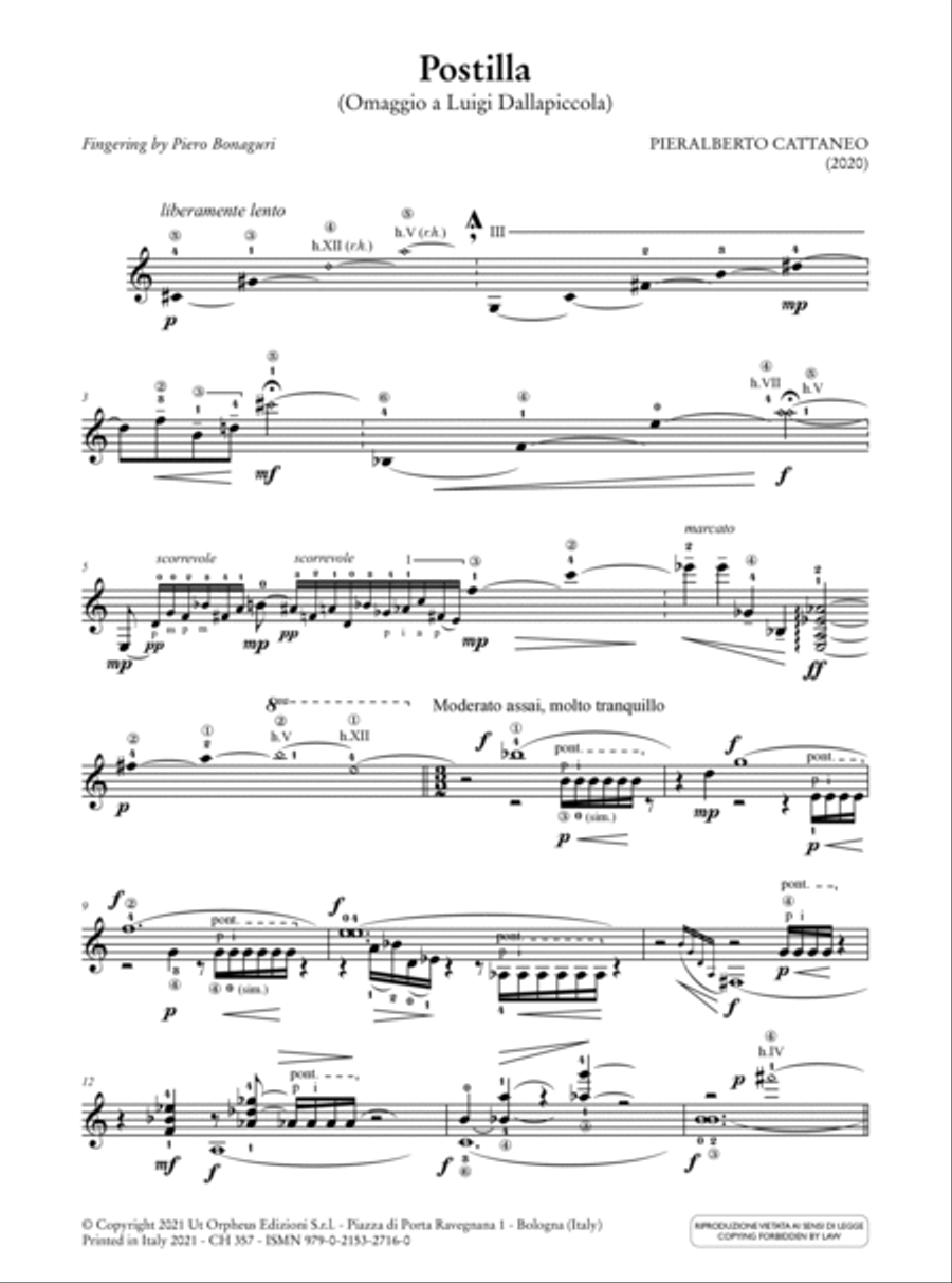 Homage to Luigi Dallapiccola. An Anthology of Contemporary Music for Guitar (Cattaneo, Cebic, Gambelli, Mandonico, Reghezza, Simoni, Spazzoli, Vezzoli). Preface by Mario Ruffini Acoustic Guitar scores gallery preview page 2