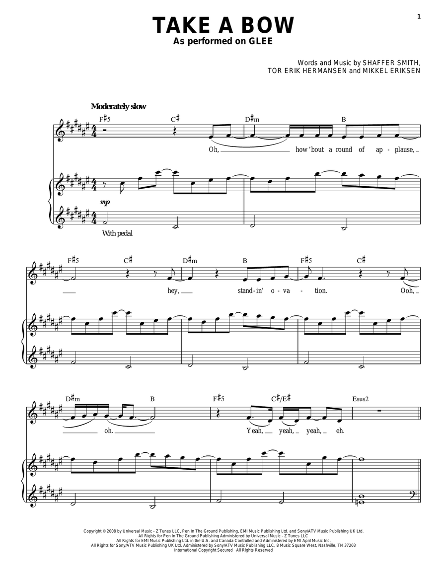 Take A Bow Piano, Vocal scores gallery preview page 1