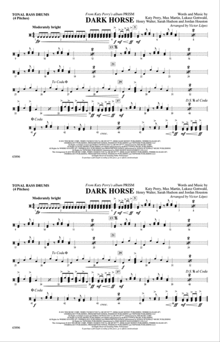 Dark Horse: Tonal Bass Drum Marching Band scores gallery preview page 1