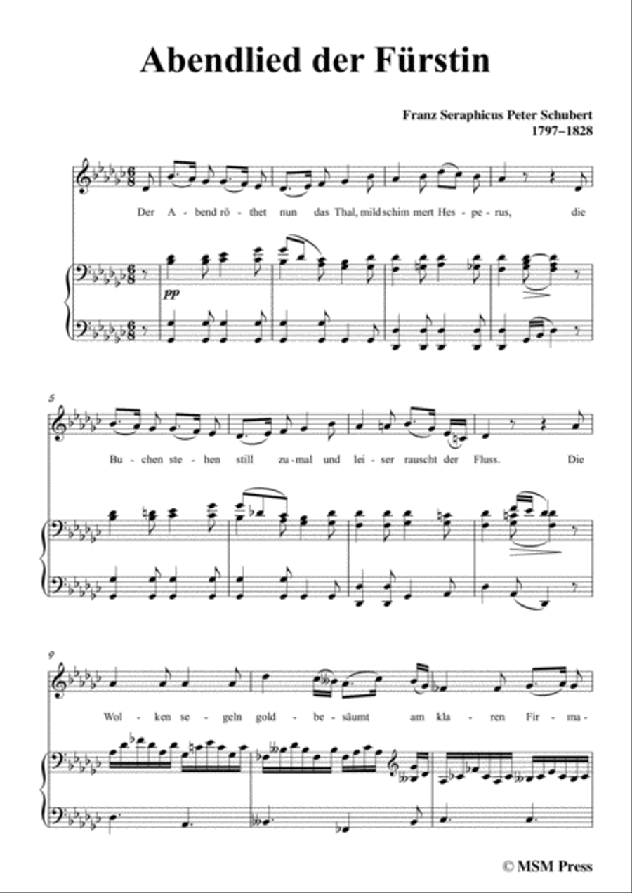 Schubert-Abendlied der Fürstin,in G flat Major,for Voice and Piano Voice Solo scores gallery preview page 3