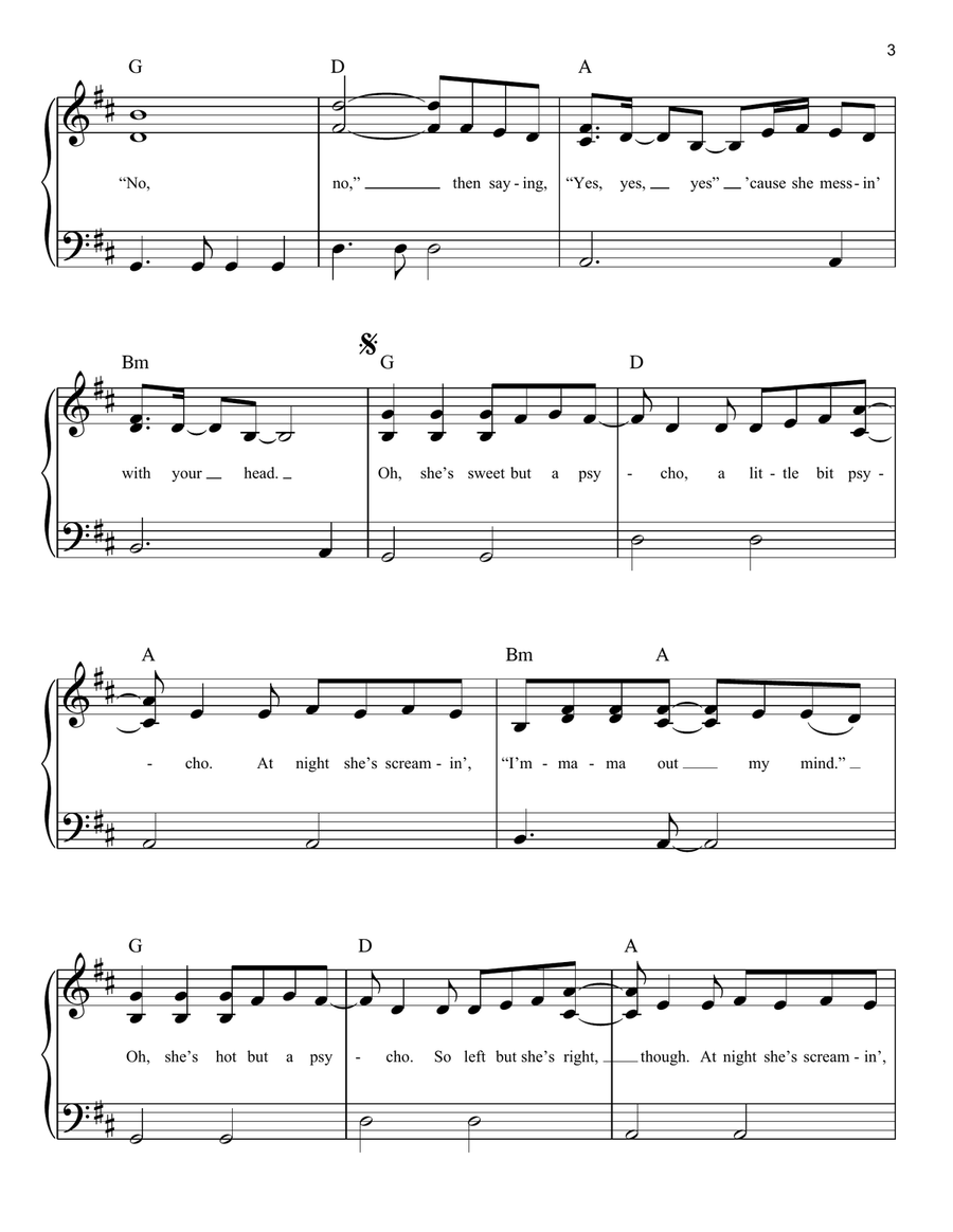 Sweet But Psycho Easy Piano scores gallery preview page 3