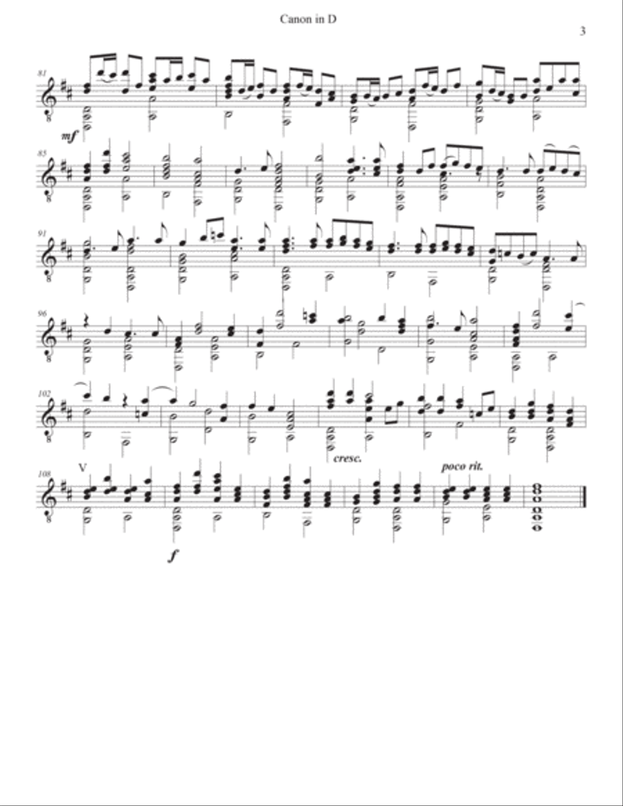 Pachelbel Canon in D for Flute or Violin or Mandolin and Guitar Chamber Music scores gallery preview page 6