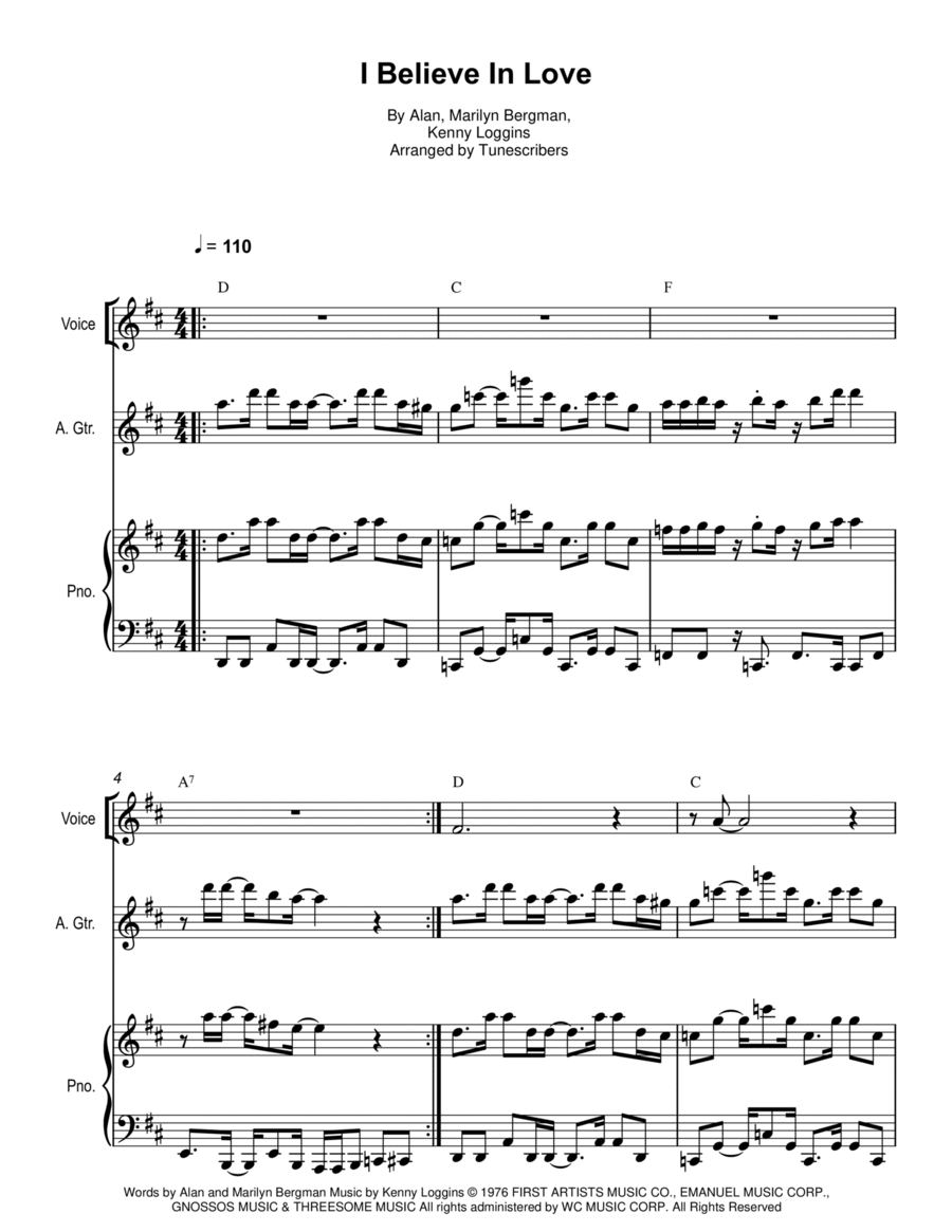 I Believe In Love Piano, Vocal, Guitar scores gallery preview page 1