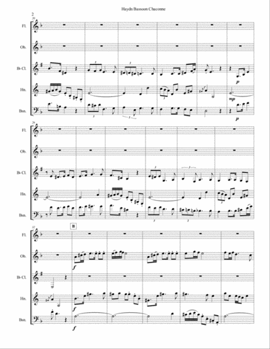 Haydn Bassoon Chaconne Woodwind Quintet scores gallery preview page 2