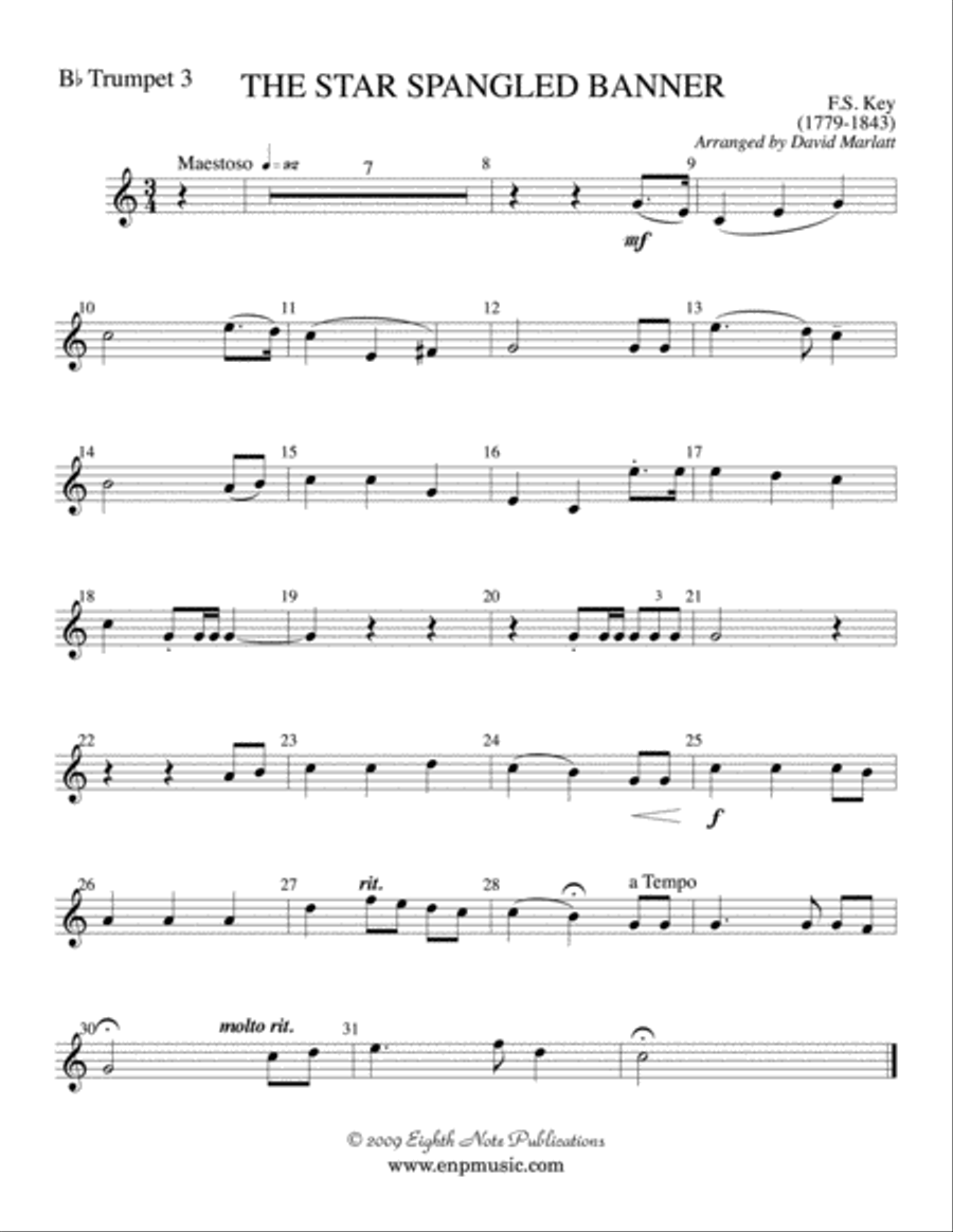 The Star Spangled Banner: 3rd B-flat Trumpet Brass Ensemble scores gallery preview page 1
