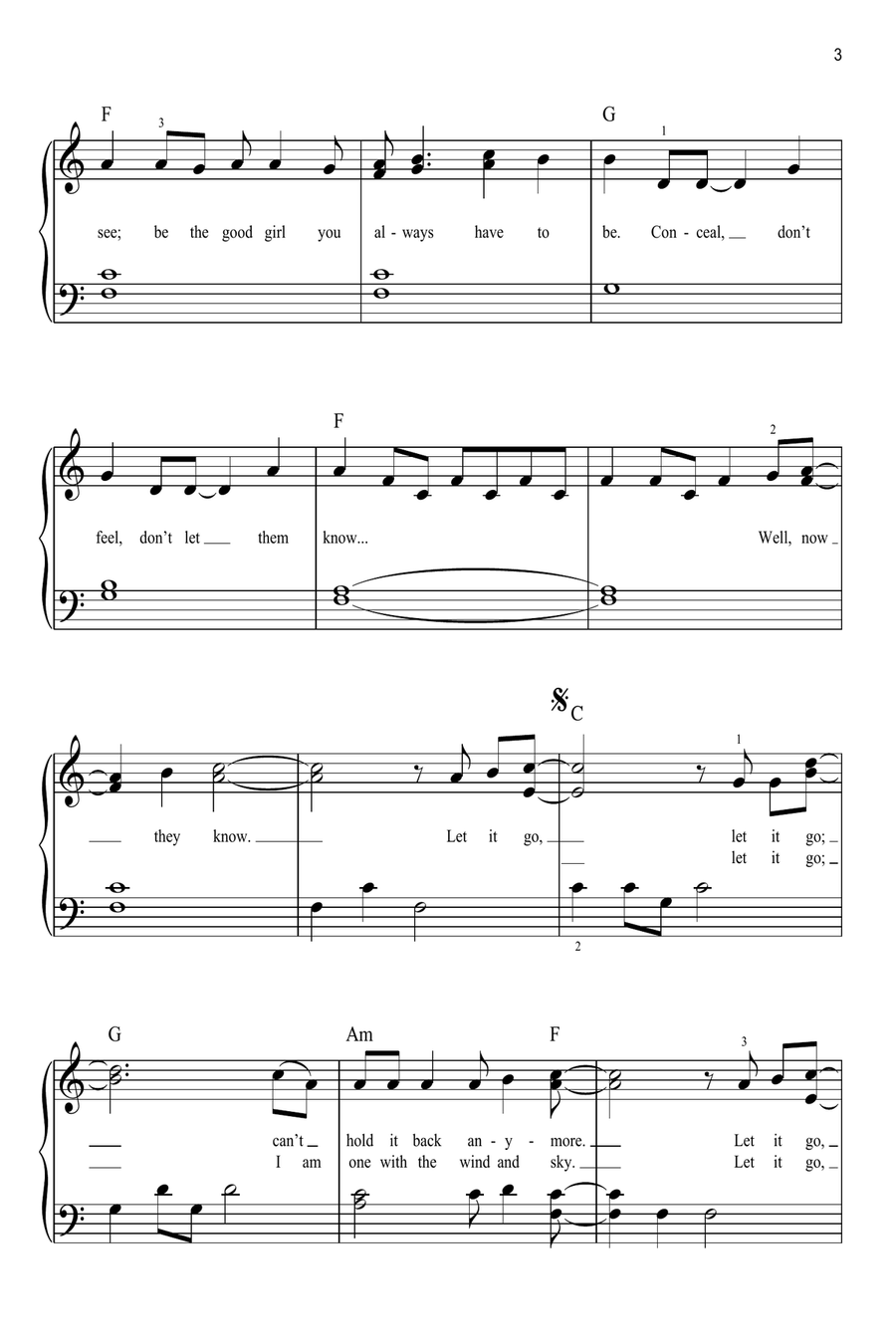 Let It Go from Frozen by Idina Menzel Easy Piano Digital