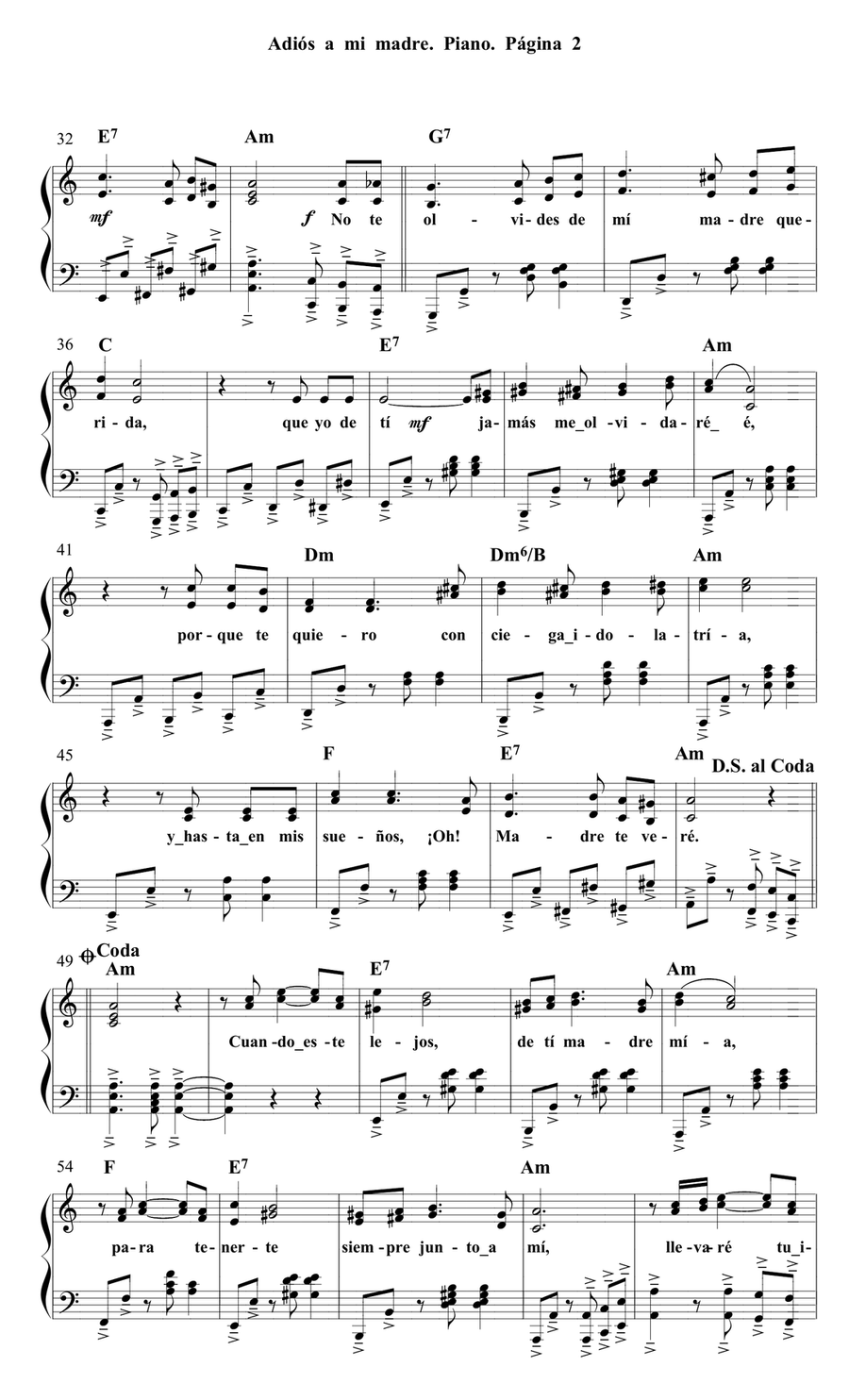 Adiós a mi madre. Pasillo por Félix Ramírez Piano Solo scores gallery preview page 2