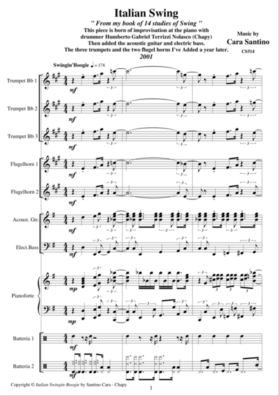 Italian Swingin' Boogie for piano and brass Piano scores gallery preview page 1