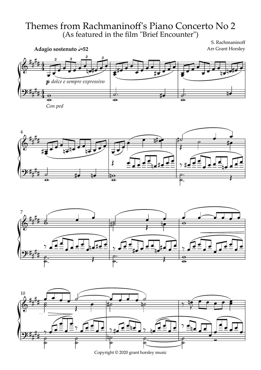 Music from the film Brief Encounter by Rachmaninoff- Arranged for Solo Piano (simplified) Piano Solo scores gallery preview page 2
