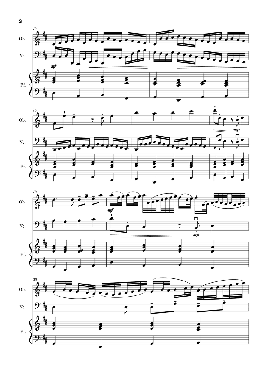 Canon in D Major, P.37; T.337. Arranged for Oboe, Violoncello and Piano. Score and Parts Small Ensemble scores gallery preview page 2