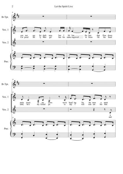 Let the Spirit Live (New! ANZAC Day Anthem for young voices 2-part, piano and beginner Bb Trumpet) image number null