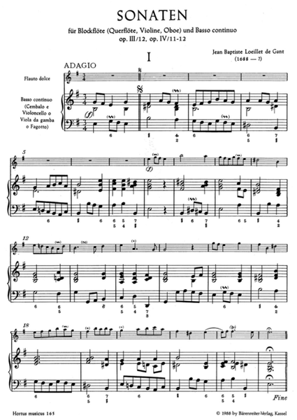 Neun Sonaten for Treble Recorder and Basso continuo