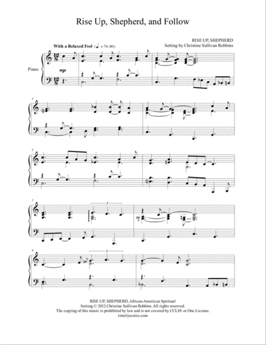Rise Up, Shepherd, and Follow Piano Solo scores gallery preview page 1
