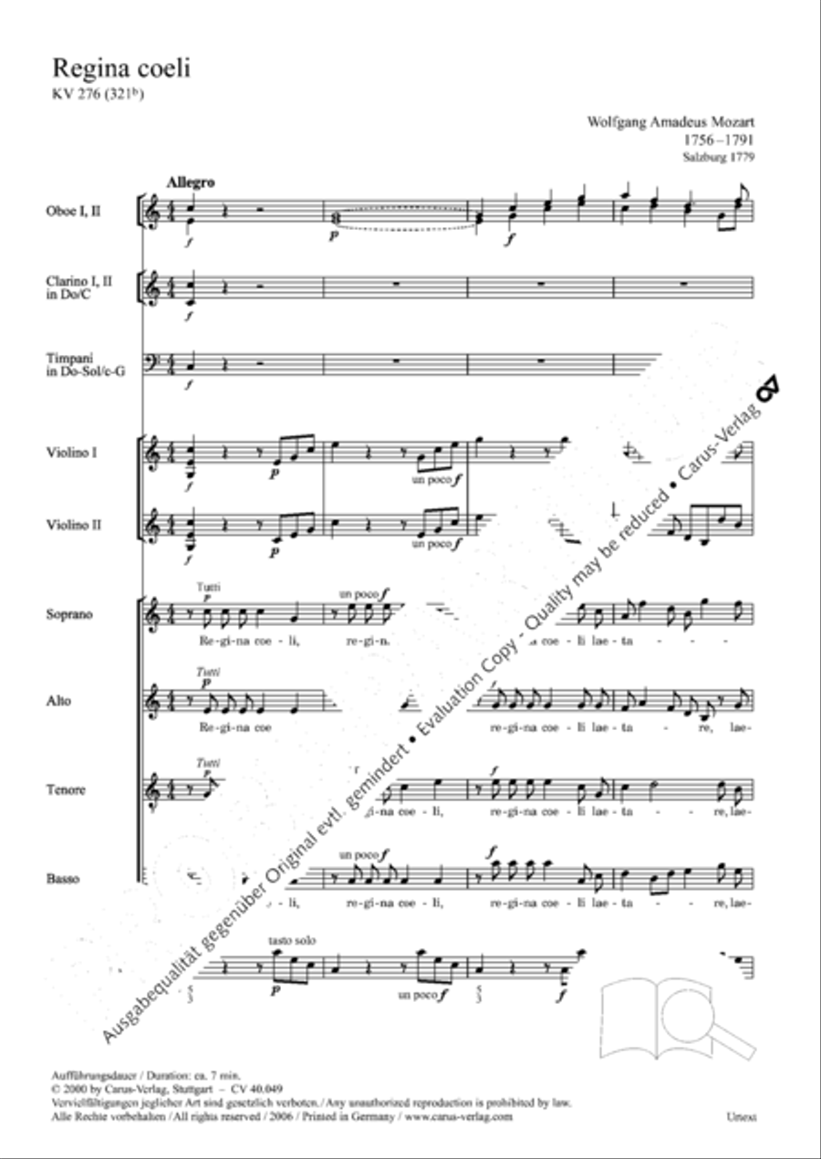 Regina coeli in B-Flat Major, K. 127 4-Part scores gallery preview page 110