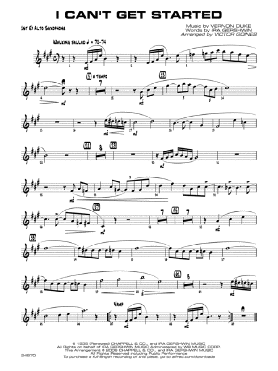 I Can't Get Started: E-flat Alto Saxophone Jazz Ensemble scores gallery preview page 1