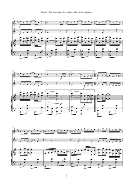 The Entertainer by Scott Joplin, arrangement for clarinet, violin and piano