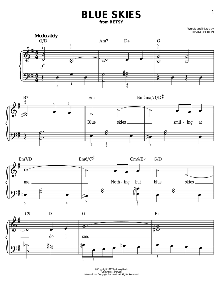 Blue Skies Blue Skies Easy Piano scores gallery preview page 1